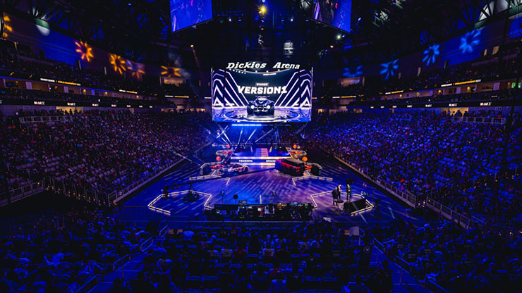 Photo of Version 1 competing in a Rocket League tournament in the Dickies Arena.