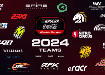 Logos of the 20 teams participating in the 2024 eNASCAR Coca-Cola iRacing Series