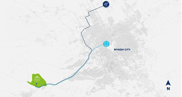 A map of Qiddiya in relation to Riyadh